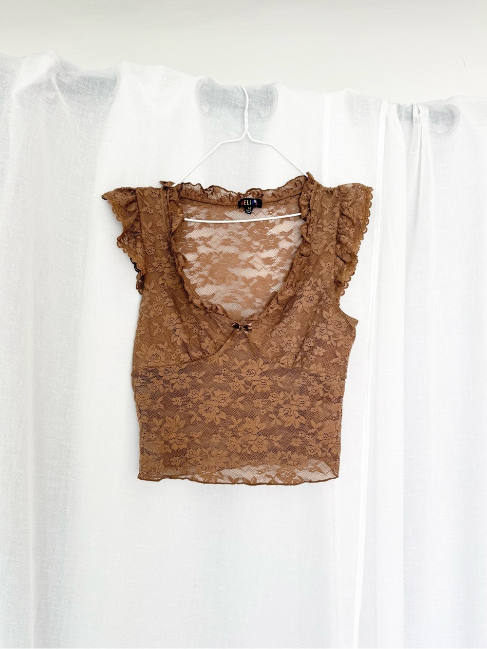 dELiA*s coquette brown lace sheer top ✧
